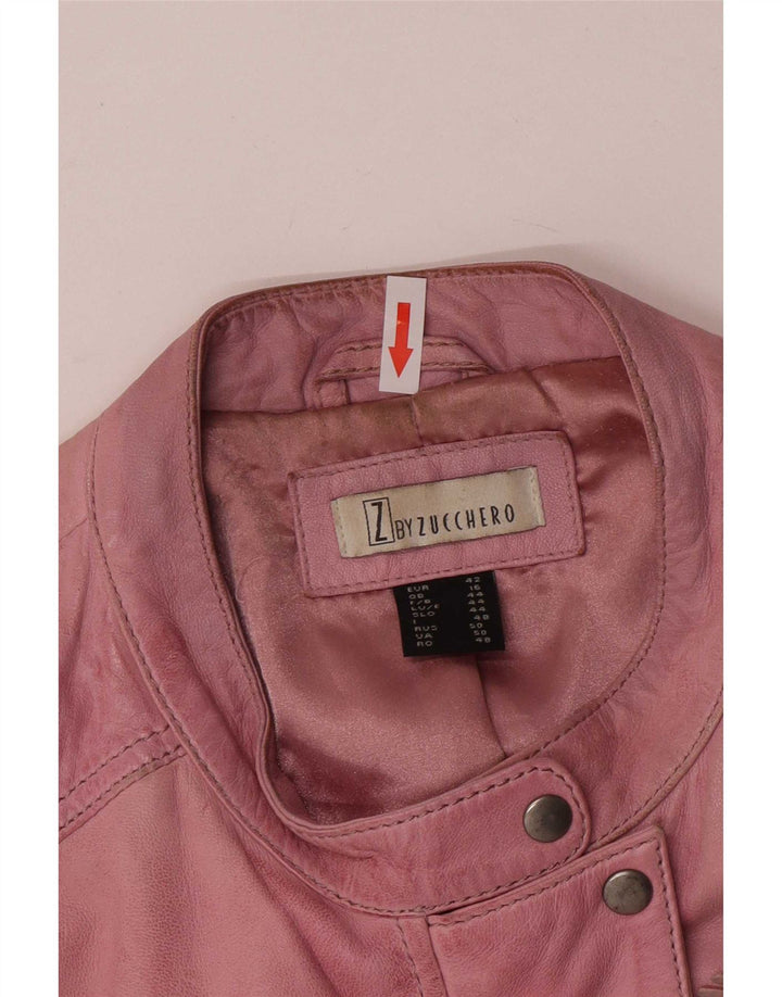 Zucchero Veste en cuir motard pour femme UK 16 Grand cuir rose