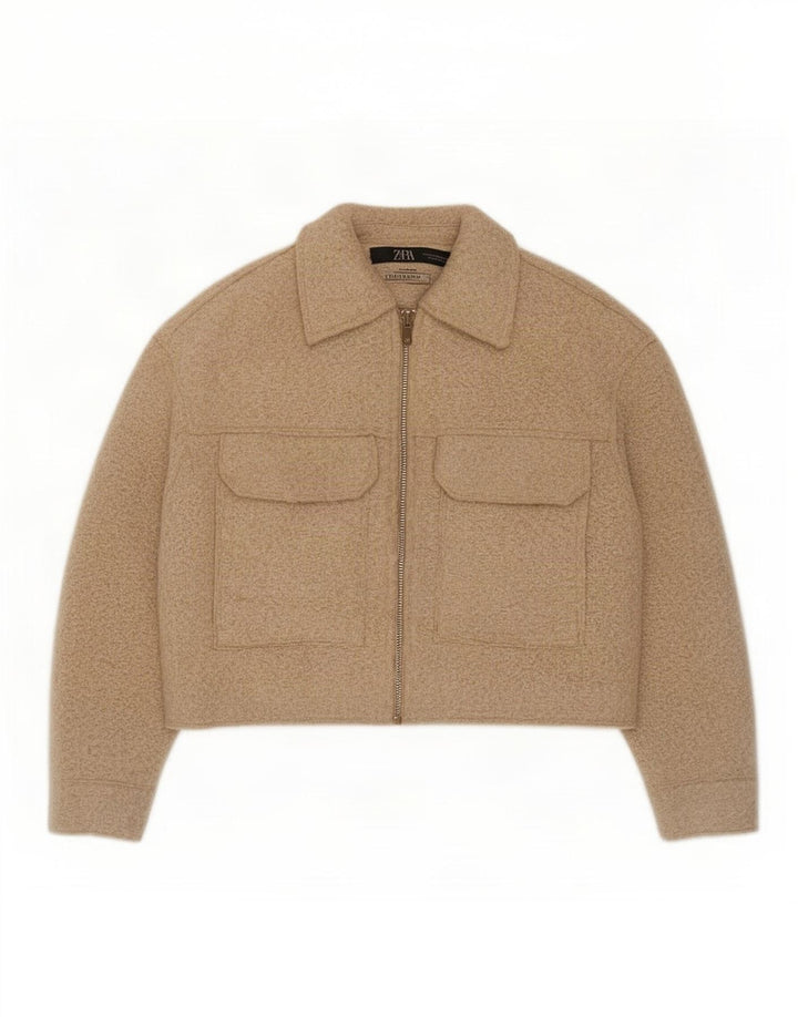 Zara Womens Crop Oversize Bomber Veste UK 6 XS Beige