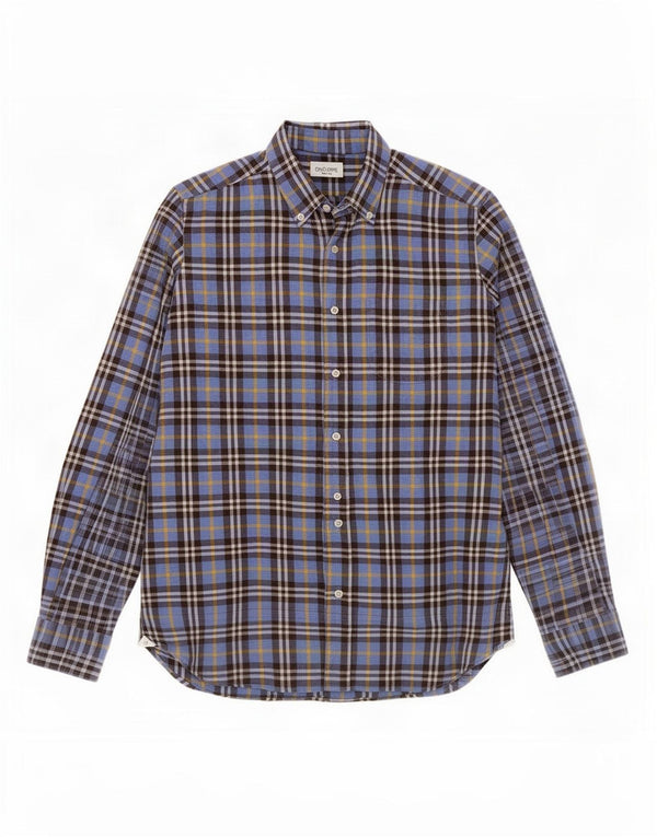 Dino Erre Chemise en flanelle pour homme Taille 41 16 Grand coton à carreaux bleu