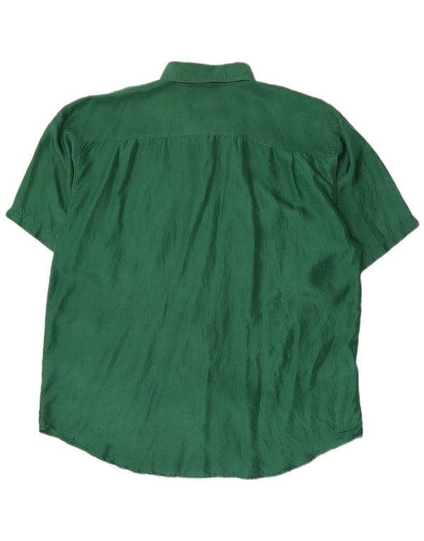 vintage Femme Manches Courtes Chemise Oversize UK 18 XL Soie Verte