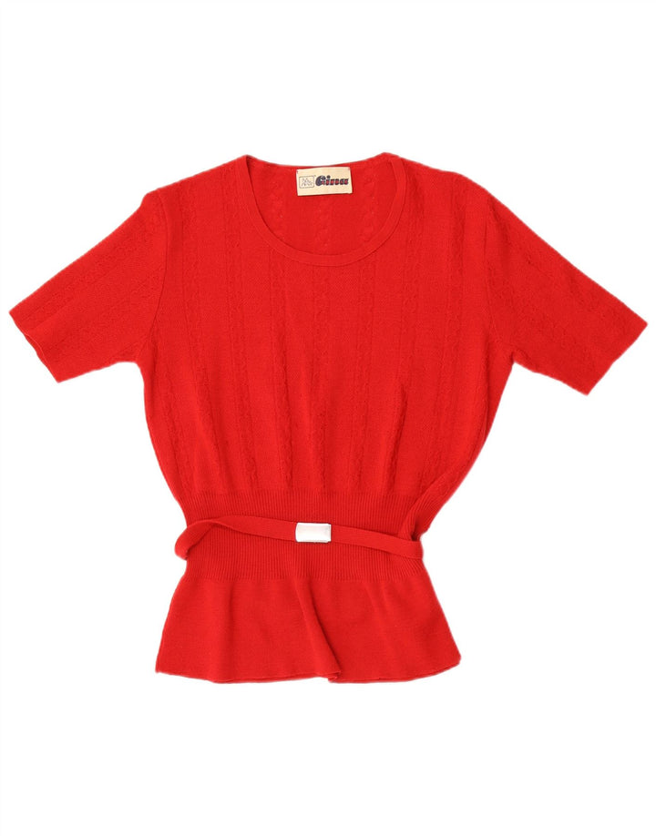 Lebole Pull à manches courtes et col rond pour femme UK 14 Laine rouge moyen
