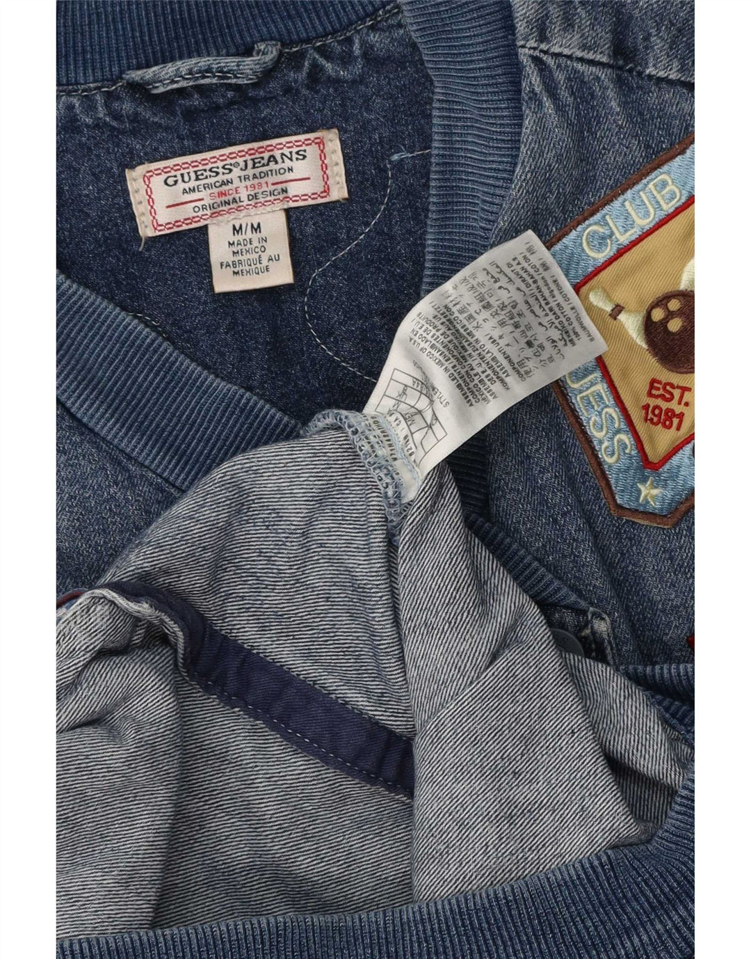 Guess Veste en jean surdimensionnée graphique pour femme UK 8 Small Bleu Coton