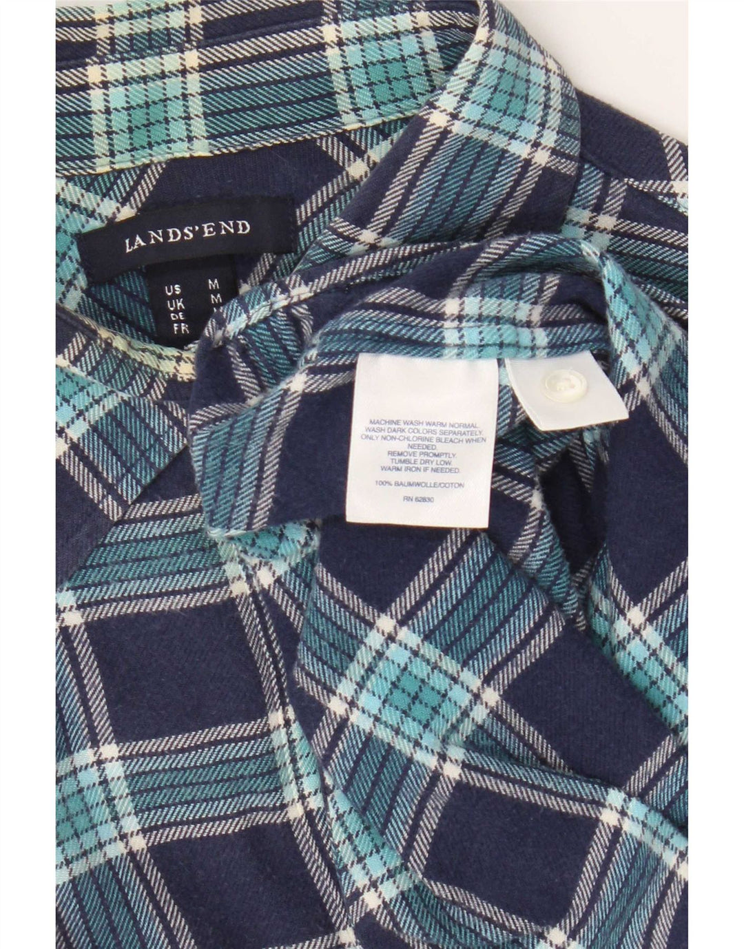 Lands End Chemise en flanelle pour femme UK 14 Coton à carreaux bleu marine moyen