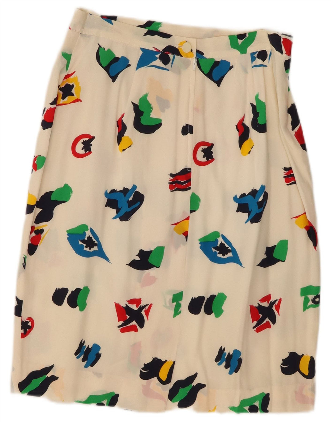 vintage Femmes Motif Abstrait Jupe Midi UK 10 Petit W28 Blanc Cassé