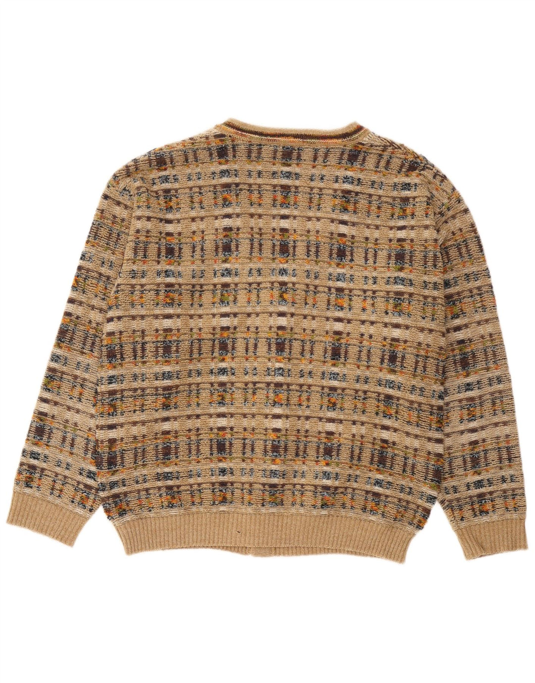 vintage Mens Cardigan Pull Grand Carreau Beige