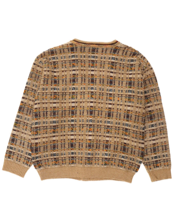 vintage Mens Cardigan Pull Grand Carreau Beige