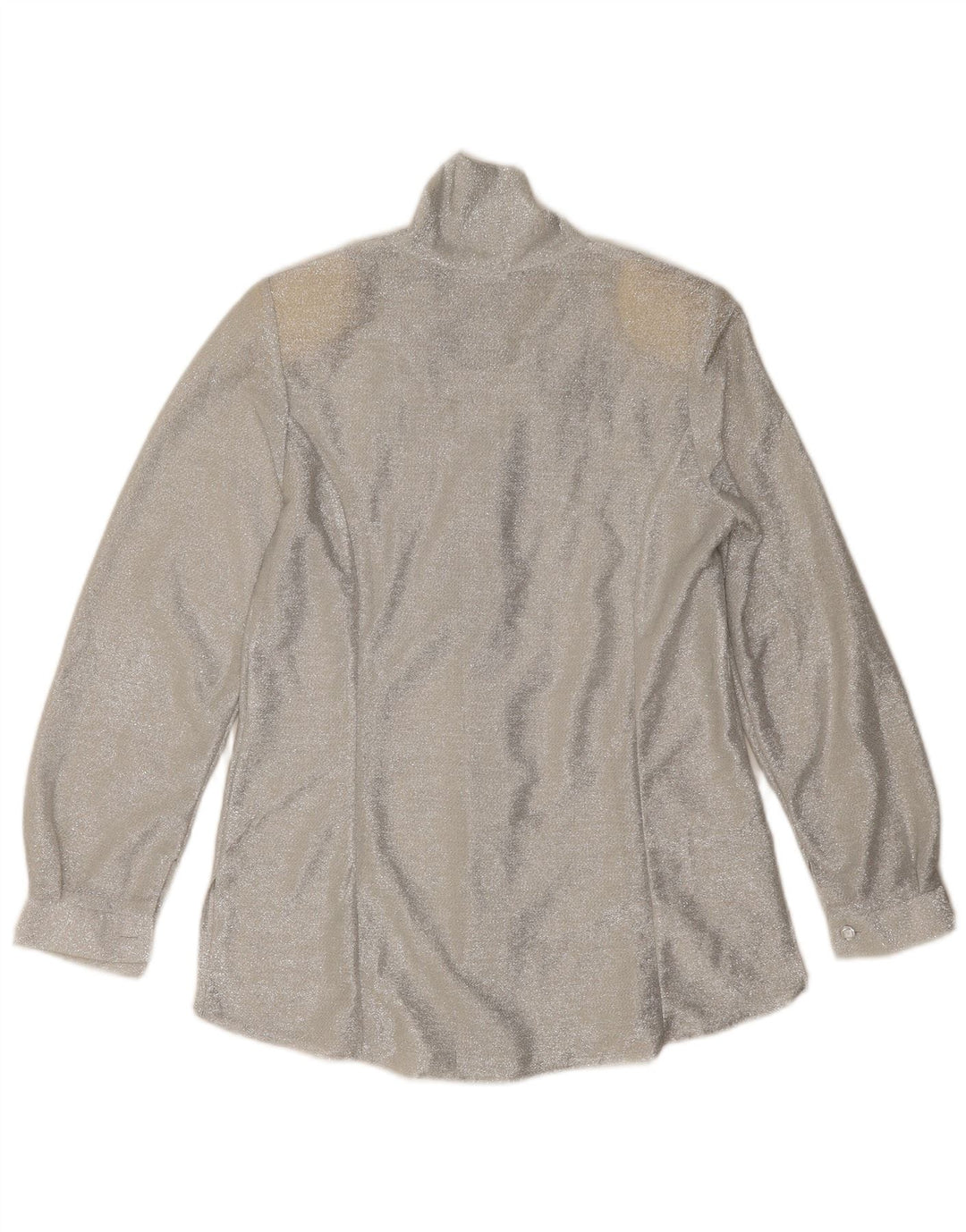 vintage Femme Front Tie Shirt Blouse UK 12 Moyen Argent Moucheté