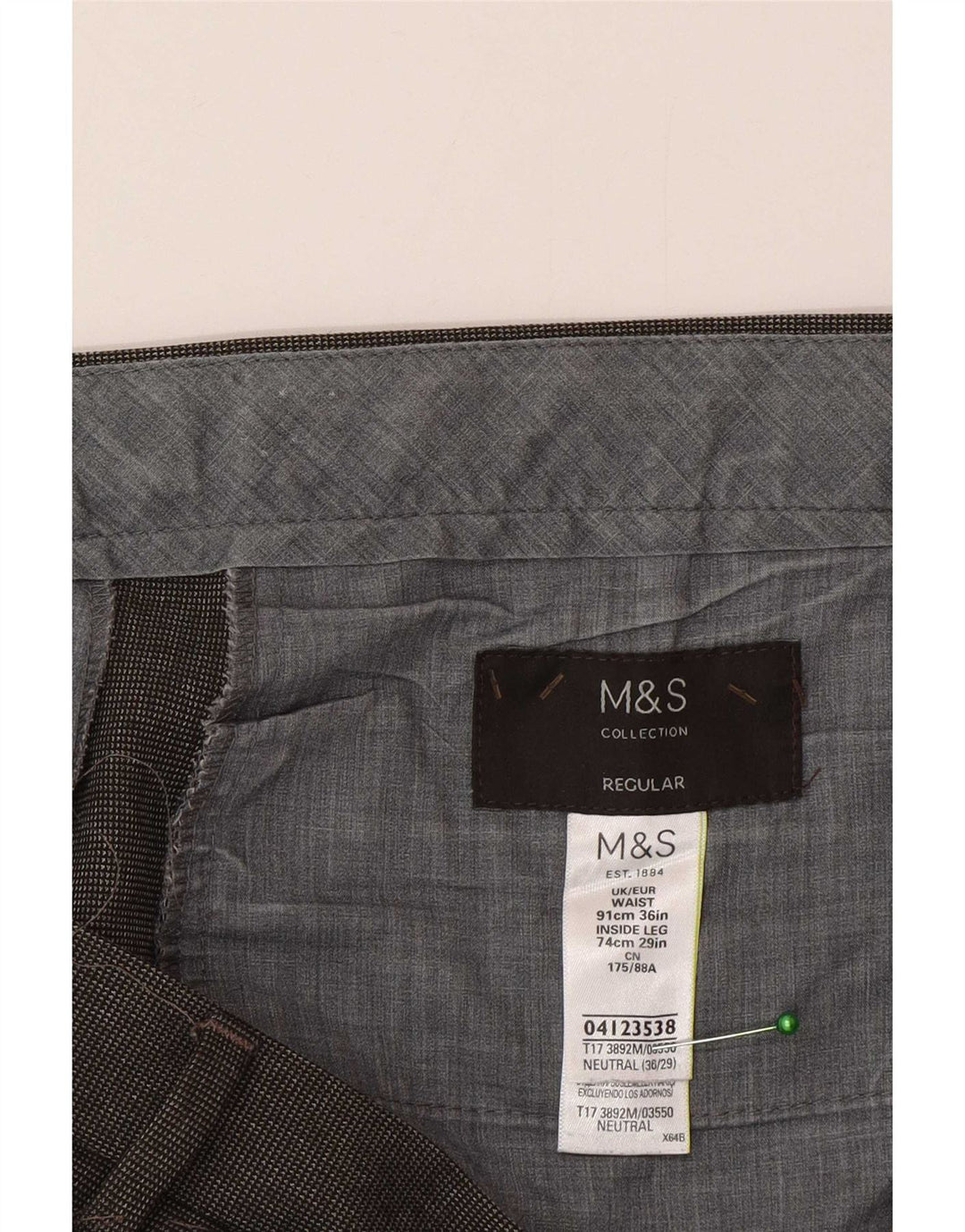 Marks & Spencer Pantalon de costume classique pour homme W36 L29 Gris à carreaux Polyester