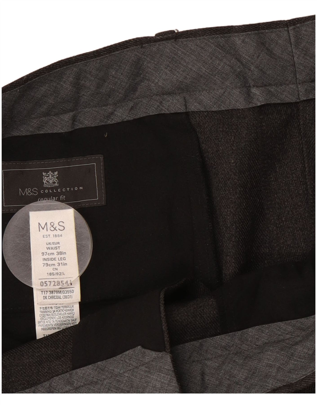 Marks & Spencer Pantalon de costume droit régulier pour homme W38 L31 Gris Polyester
