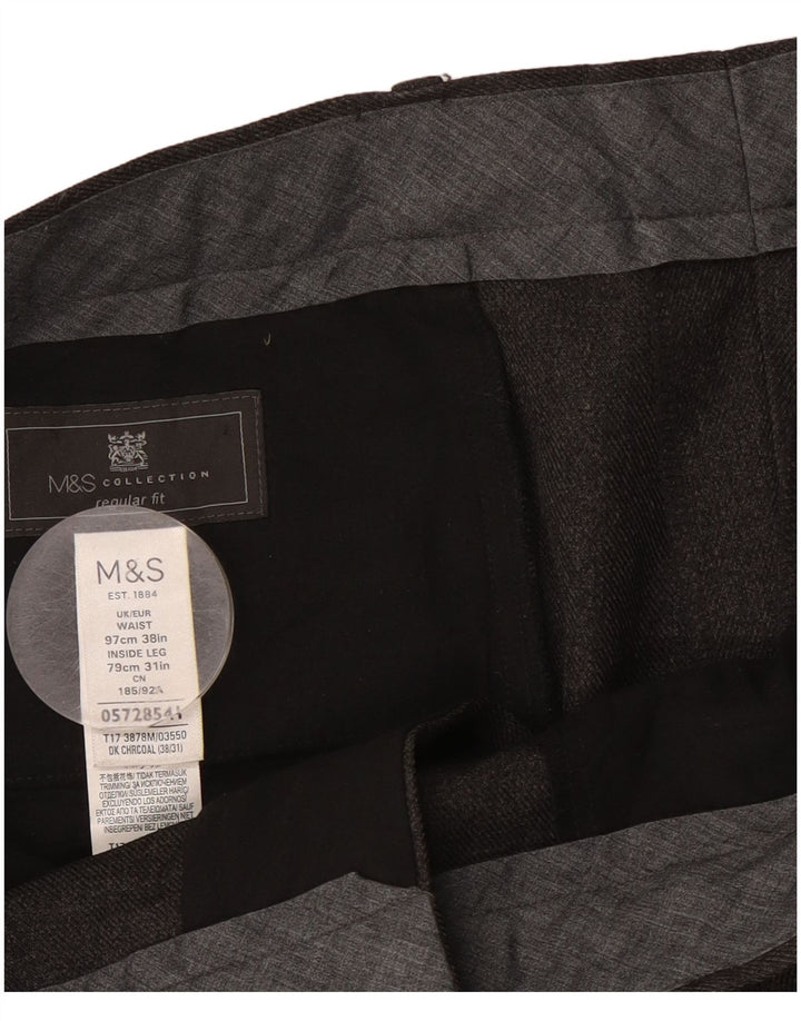 Marks & Spencer Pantalon de costume droit régulier pour homme W38 L31 Gris Polyester