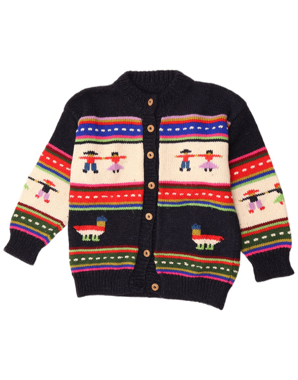 vintage Womens Graphic Cardigan Sweater UK 14 Grand Bleu Marine Rayé