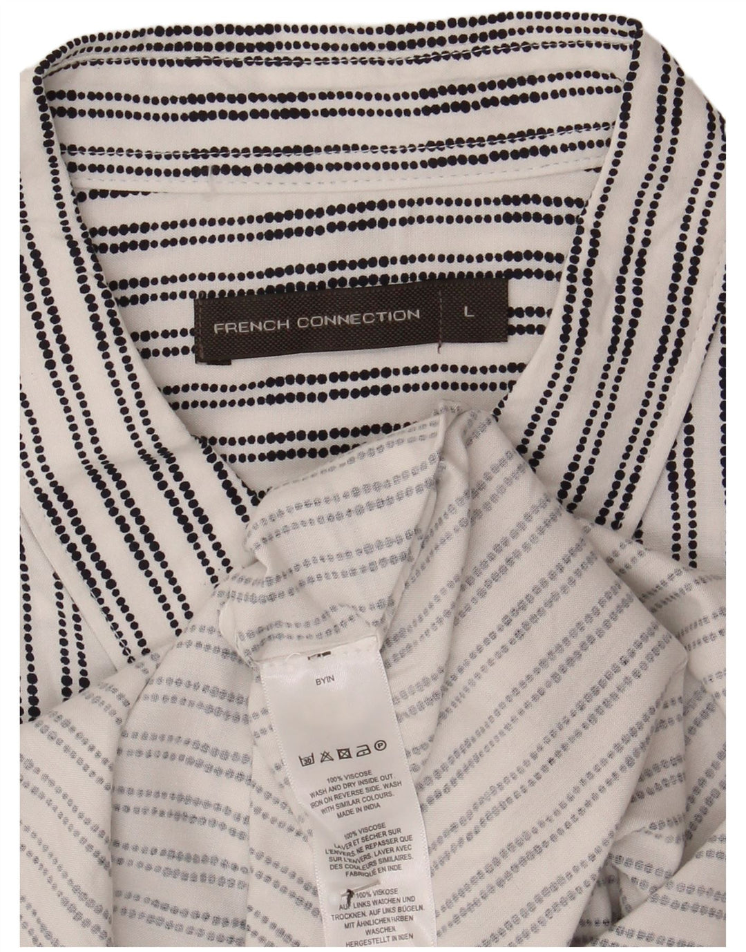 French Connection Chemise à Manches Courtes Homme Large Blanc Rayé Viscose