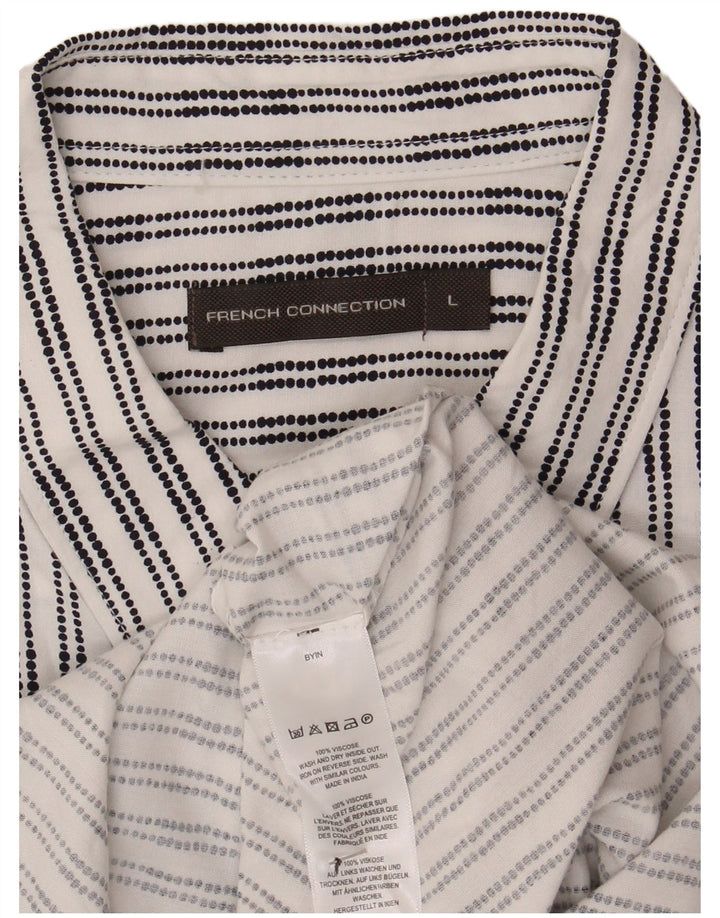 French Connection Chemise à Manches Courtes Homme Large Blanc Rayé Viscose