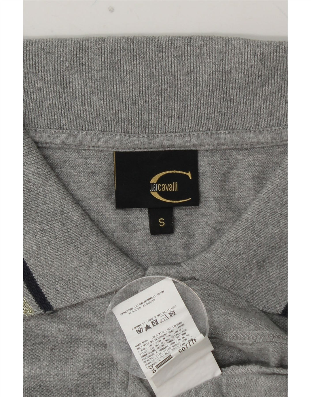 JUST CAVALLI Polo graphique à manches longues pour femme UK 10 petit coton gris