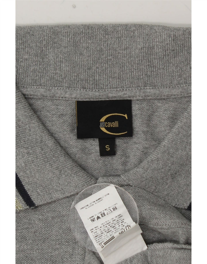 JUST CAVALLI Polo graphique à manches longues pour femme UK 10 petit coton gris
