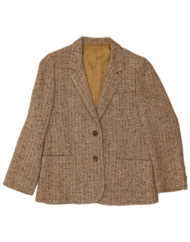 vintage Femme 2 Bouton Blazer Veste UK 10 Petit Beige Moucheté