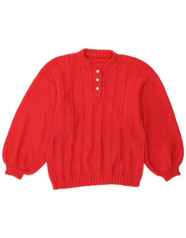vintage Womens Button Neck Jumper Pull UK 14 Moyen Rose Rétro