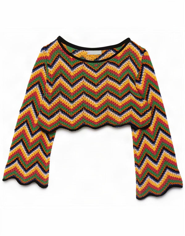 Zara Femme Chemisier Court Oversize UK 10 Petit Chevron Multicolore
