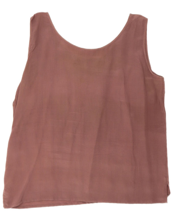 vintage Femme Blouse Sans Manches Top UK 18 XL Soie Brune