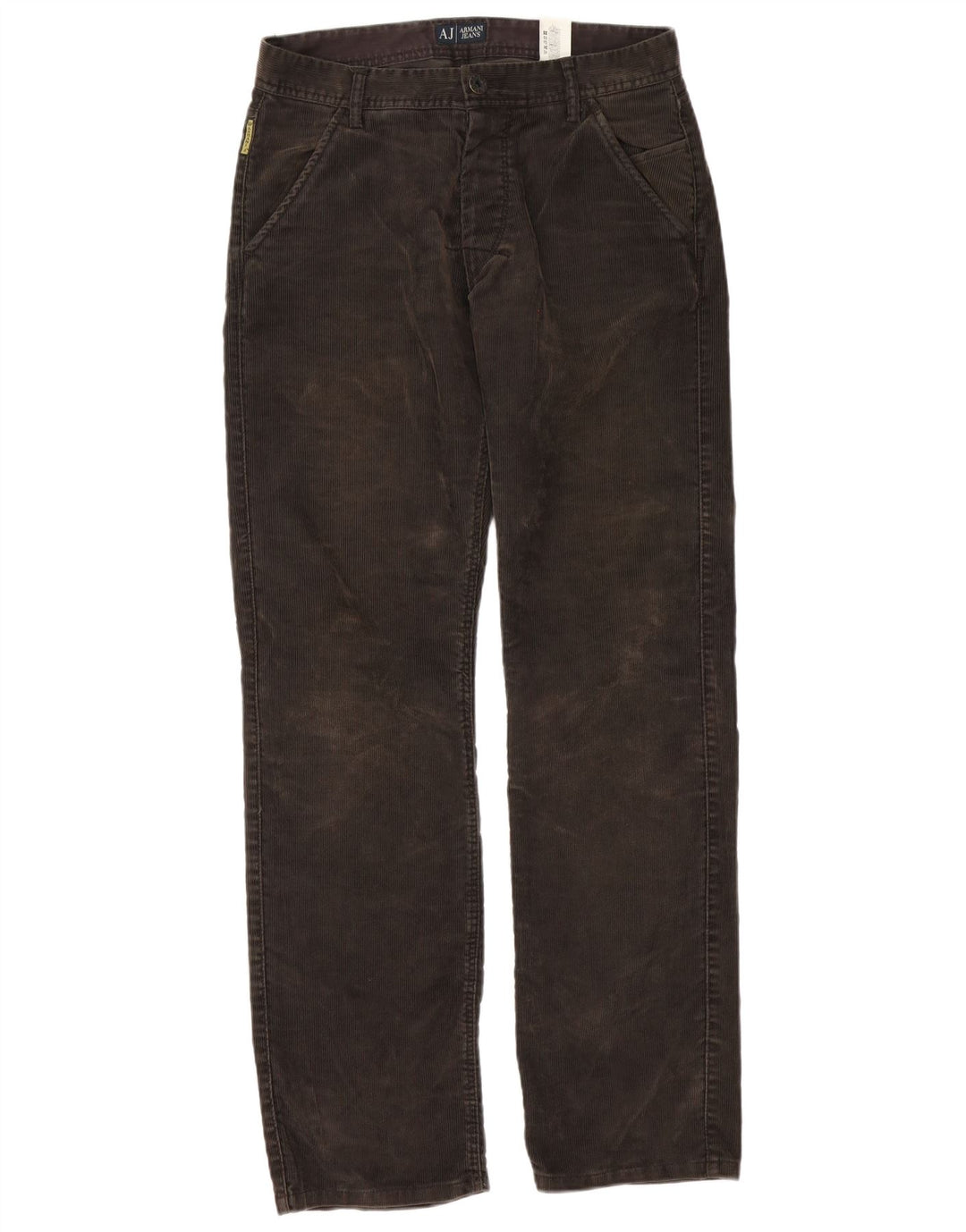 Armani Pantalon droit en velours côtelé pour homme W32 L34 Marron Polyester
