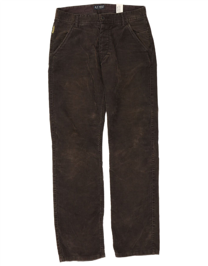 Armani Pantalon droit en velours côtelé pour homme W32 L34 Marron Polyester