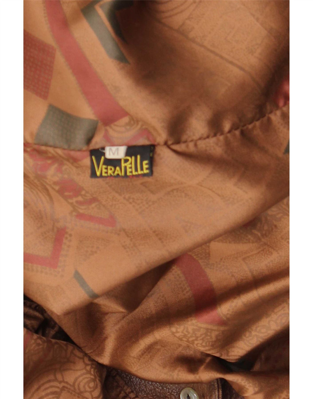 Veste en cuir surdimensionnée femme vintage UK 14 Medium Brown Tie Dye