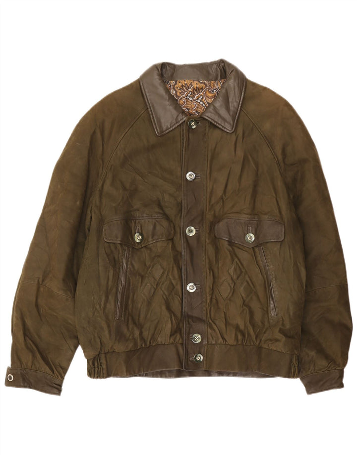 veste en cuir homme vintage UK 42 XL Vert