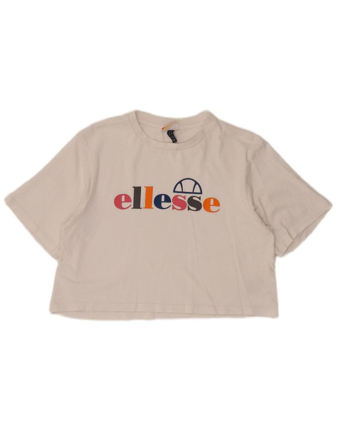 ELLESSE T-shirt court graphique pour femme UK 12 en coton blanc moyen