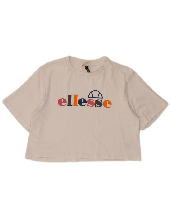 ELLESSE T-shirt court graphique pour femme UK 12 en coton blanc moyen
