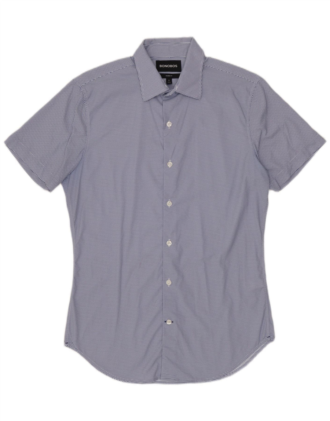 BONOBOS Chemise à manches courtes pour homme Coupe ajustée Petit nylon à fines rayures bleues