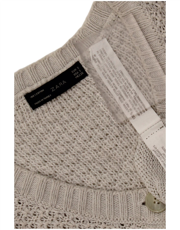Zara Womens Cardigan à manches 3/4 Pull UK 10 Petit Gris Coton