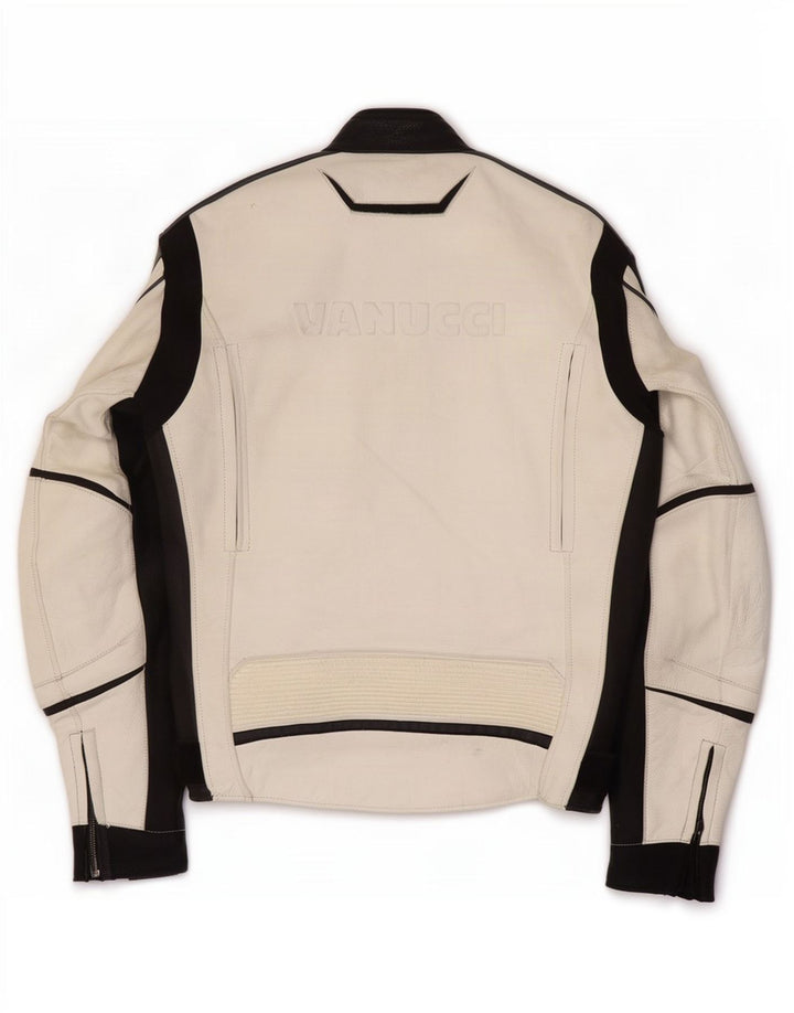 Vanucci Veste de course en cuir graphique pour homme EU 48 Petit colorblock blanc