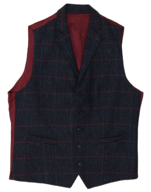 Hawes & Curtis Gilet pour homme UK 40 Medium Bleu marine à carreaux Viscose