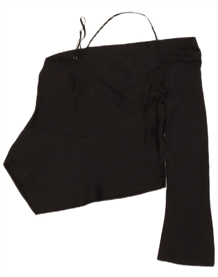 Topshop Femme Asymétrique Une Épaule Top UK 12 Moyen Noir Polyester