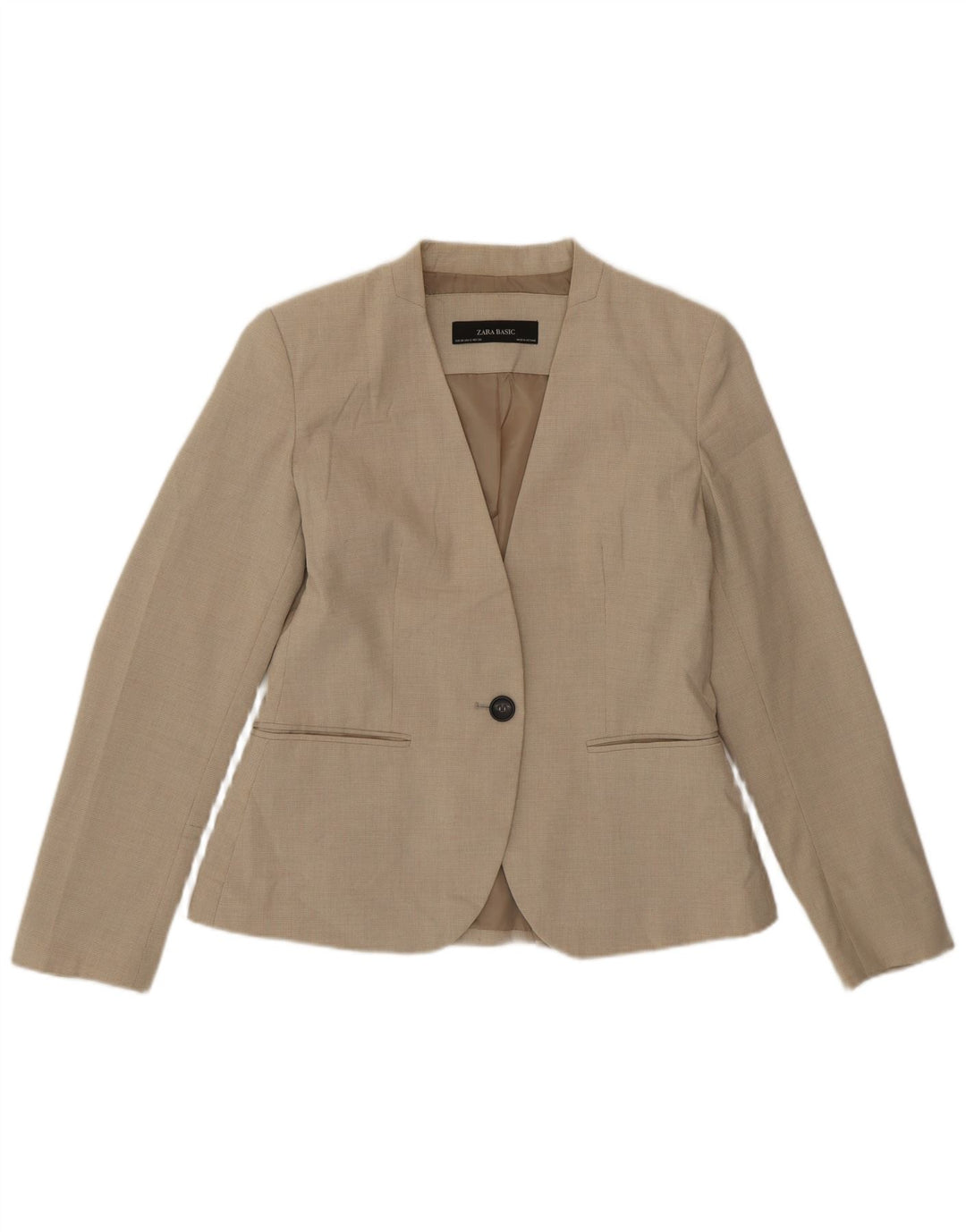 Zara Veste Blazer 1 Bouton Femme EU 38 Petit Pied De Poule Beige