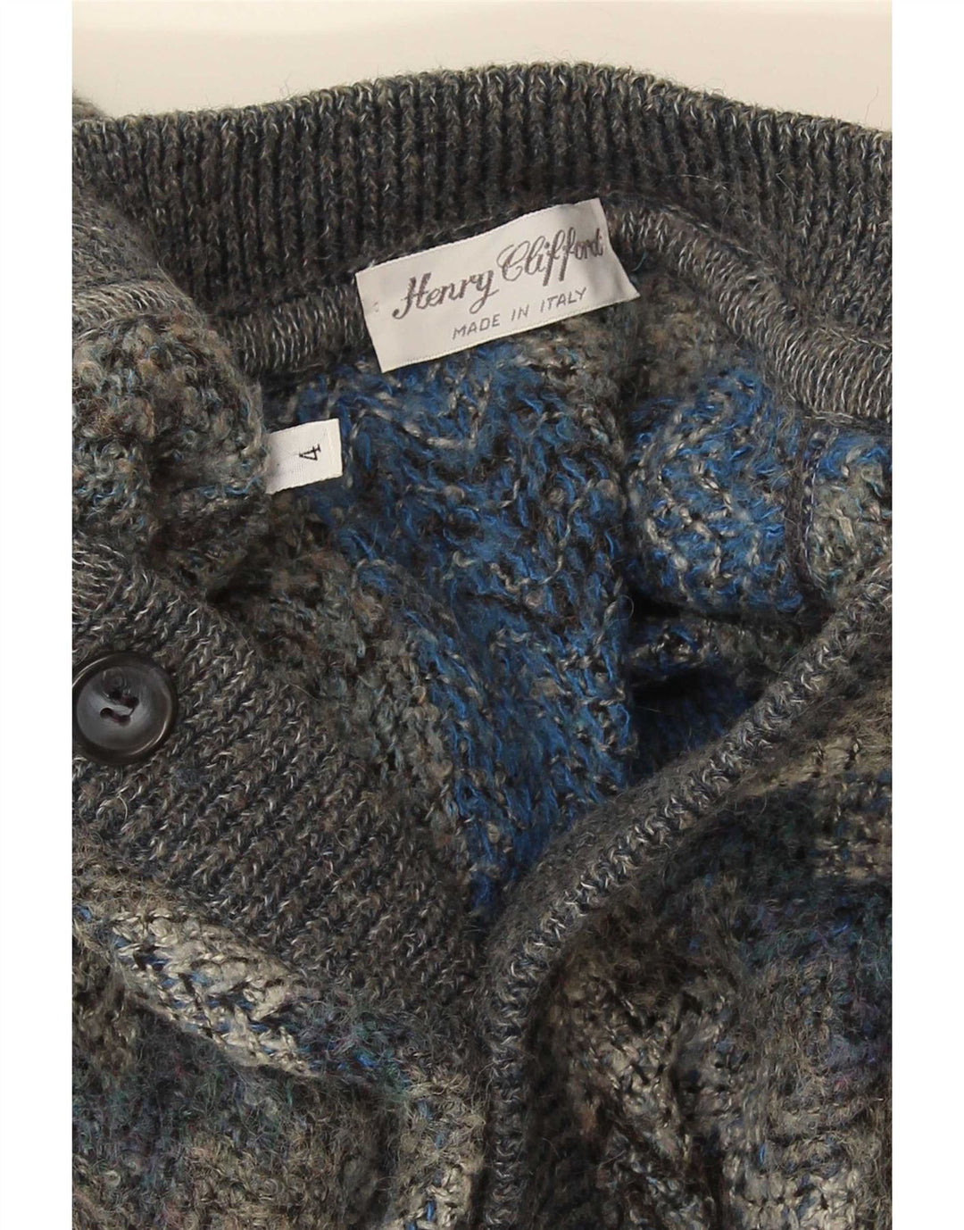 vintage Mens Cardigan Pull Grand Chevron Gris