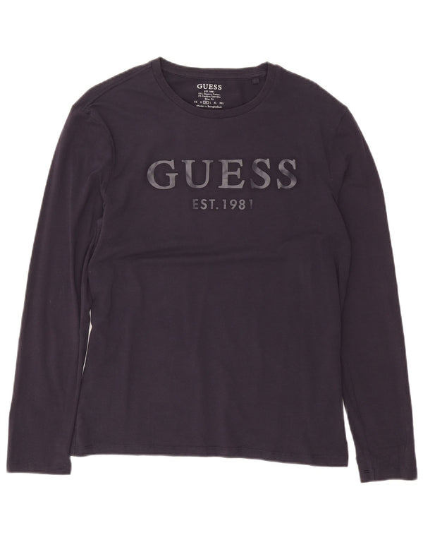 Guess Mens Slim Fit Graphic Top Long Sleeve UK 36 Small Navy Blue Cotton