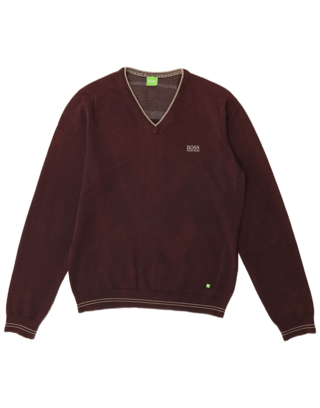 HUGO BOSS Pull col V Homme Petit Marron Coton