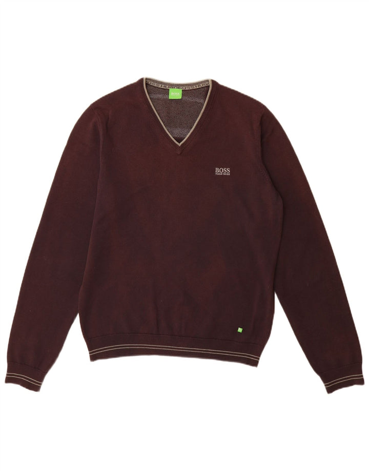 HUGO BOSS Pull col V Homme Petit Marron Coton