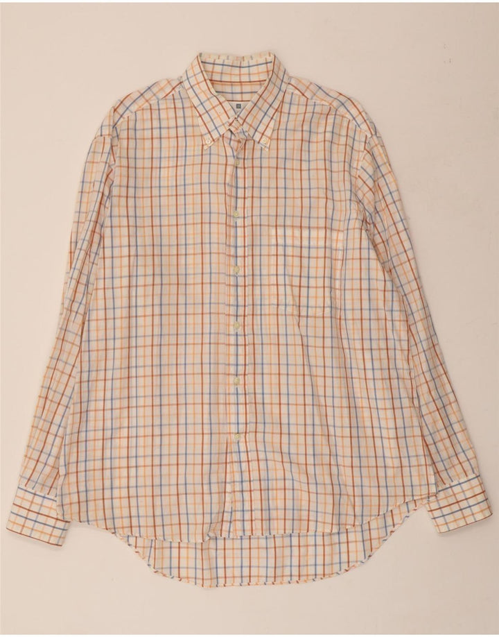 BALLANTYNE Mens Shirt XL Off White Check Cotton
