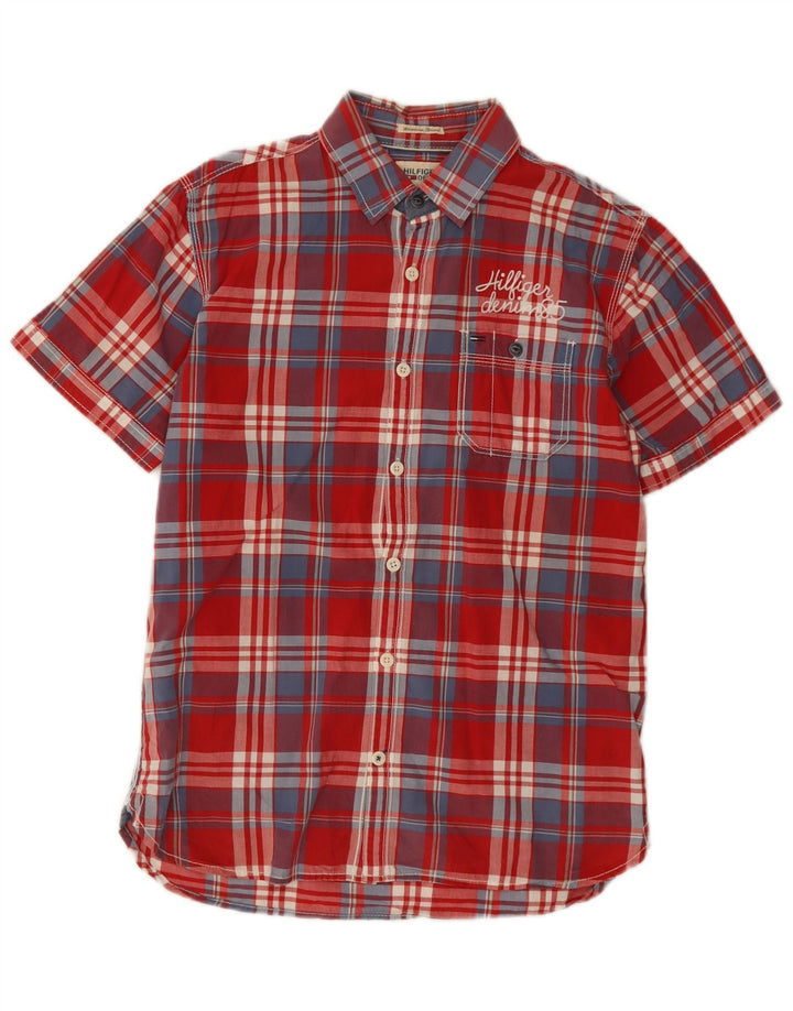 Tommy Hilfiger Chemise à manches courtes pour homme en coton à petits carreaux rouges