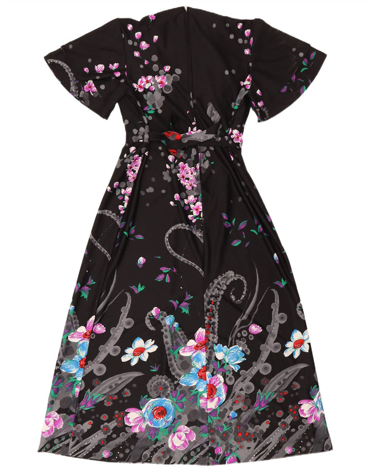 C & A Robe longue à manches courtes pour femme UK 44 Polyester floral noir moyen