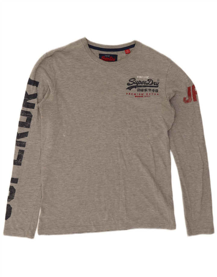 Superdry Haut Graphique à Manches Longues en Coton Chiné Gris Moyen Homme