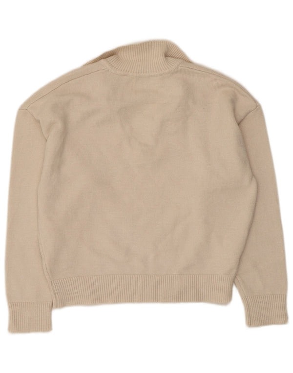 Zara Pull court à col polo pour femme Beige moyen UK 14