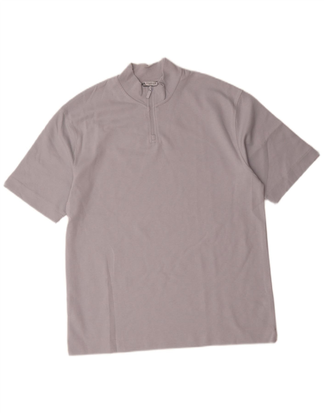 Zara Homme T-Shirt À Col Zippé Bleu Moyen Coton