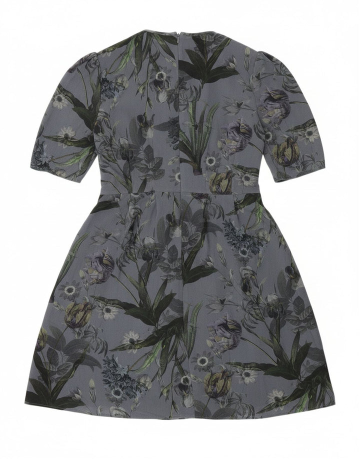 NEXT Womens A-Line Dress UK 14 Medium Grey Floral Polyester Bohemian