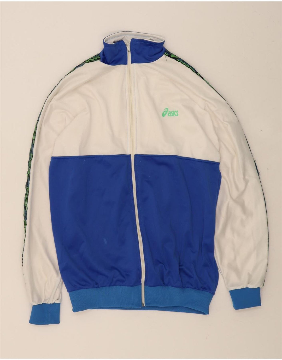 ASICS Mens Graphic Tracksuit Top Jacket XL Blue Colourblock Polyester Vintage Asics and Second-Hand Asics from Messina Hembry 