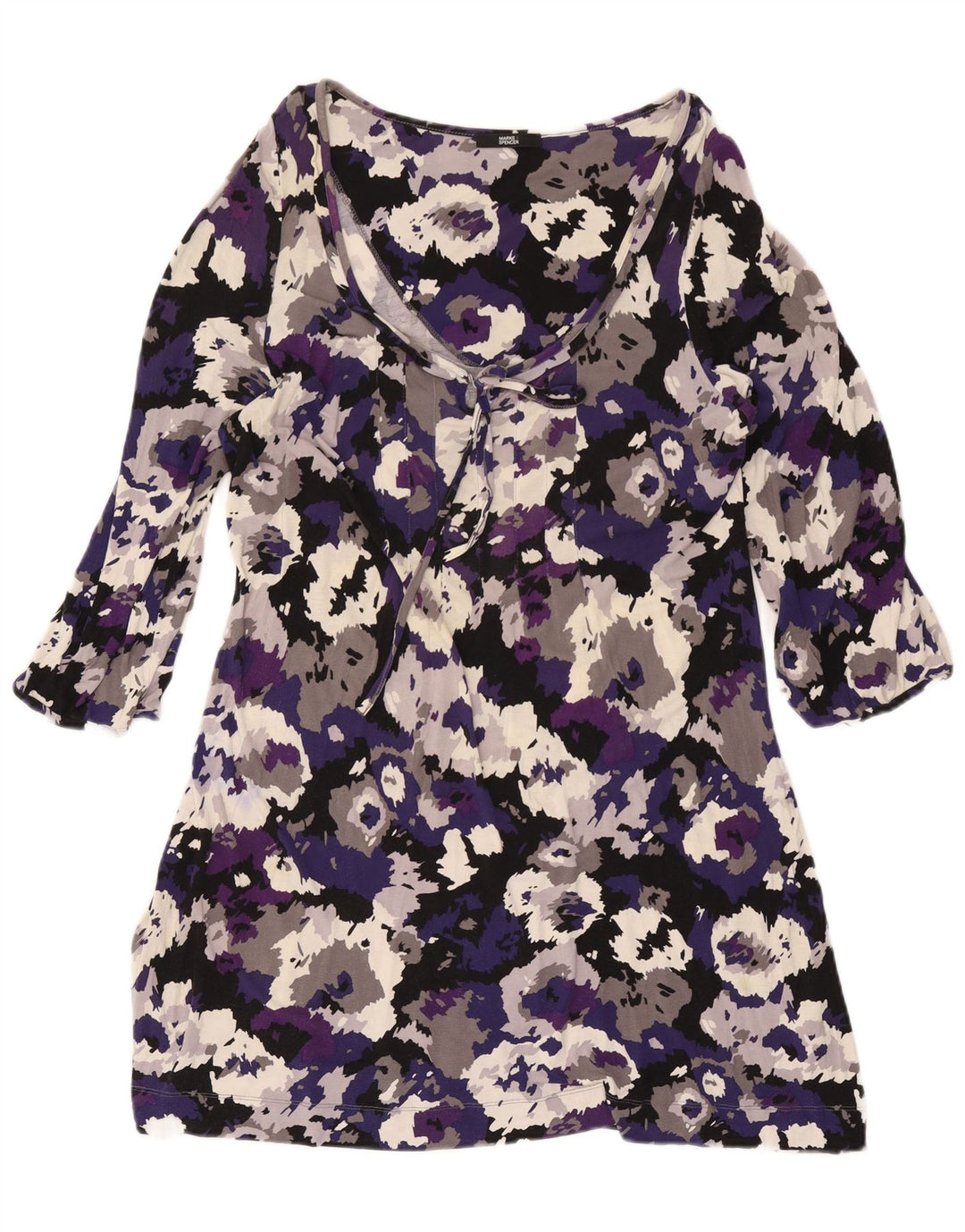 Marks & Spencer Robe basique à manches 3/4 pour femme UK 16 Large Violet Camouflage