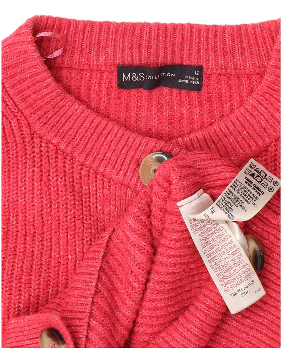 Marks & Spencer Pull cardigan court pour femme UK 12 Acrylique rose moyen