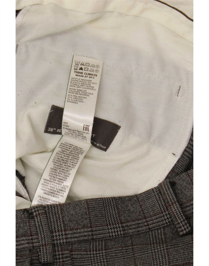 Marks & Spencer Pantalon de costume coupe classique pour homme W38 L31 Gris à carreaux Polyester